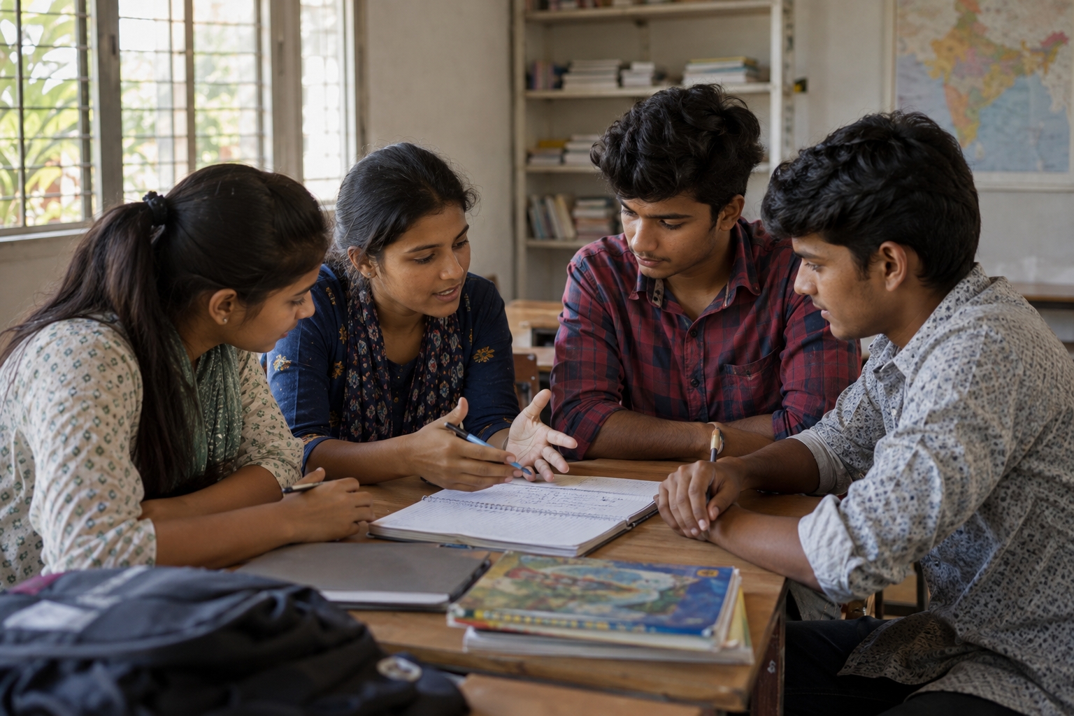 Young people learning together in a small-town setting