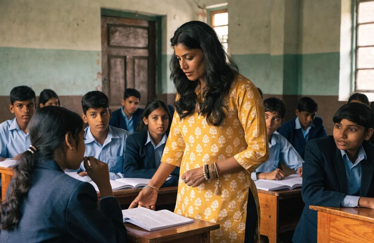 स्कूल के हॉल में वर्कशॉप कराते प्रशिक्षक