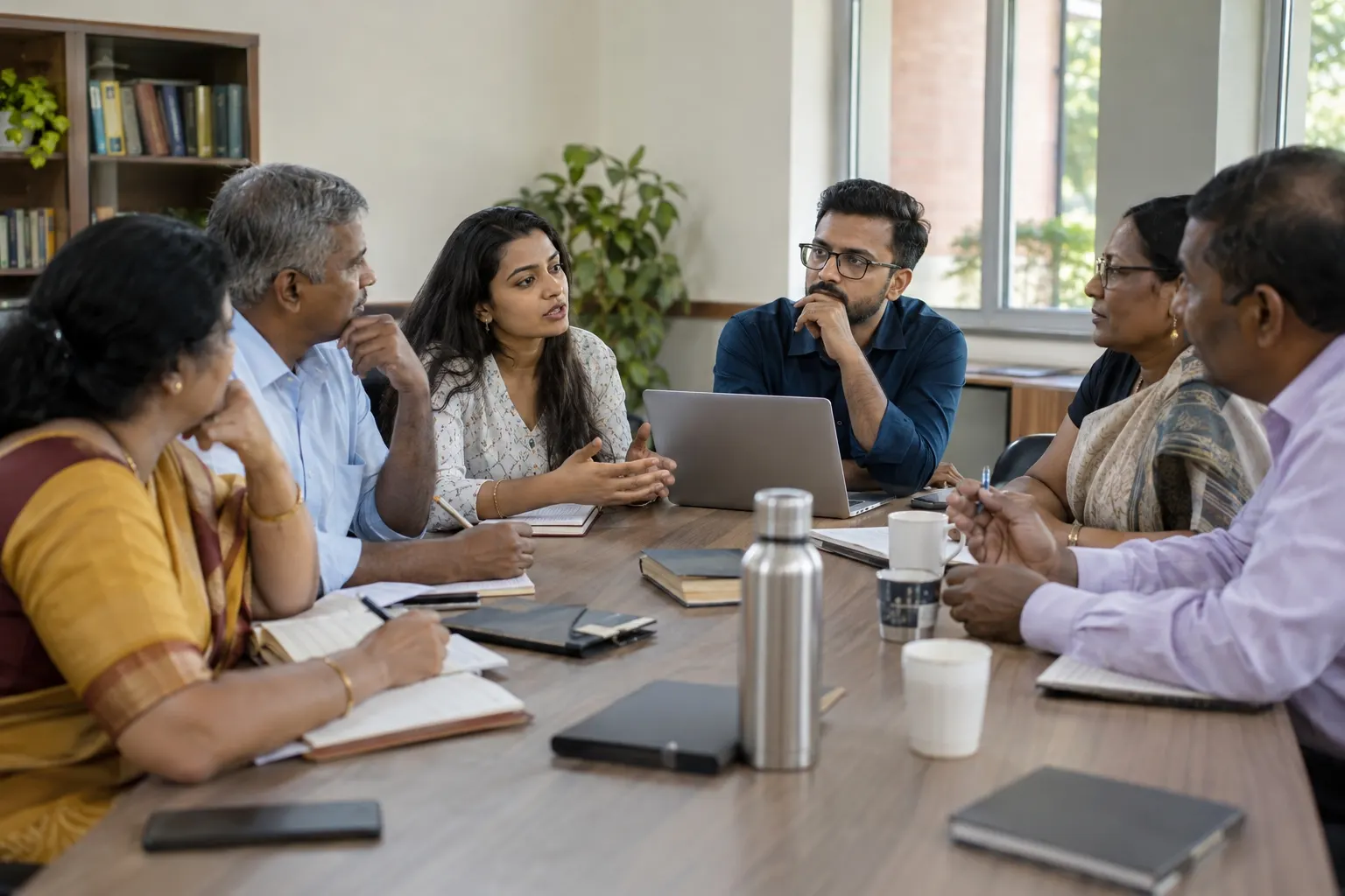 Institution leaders and industry professionals planning a partnership around a table