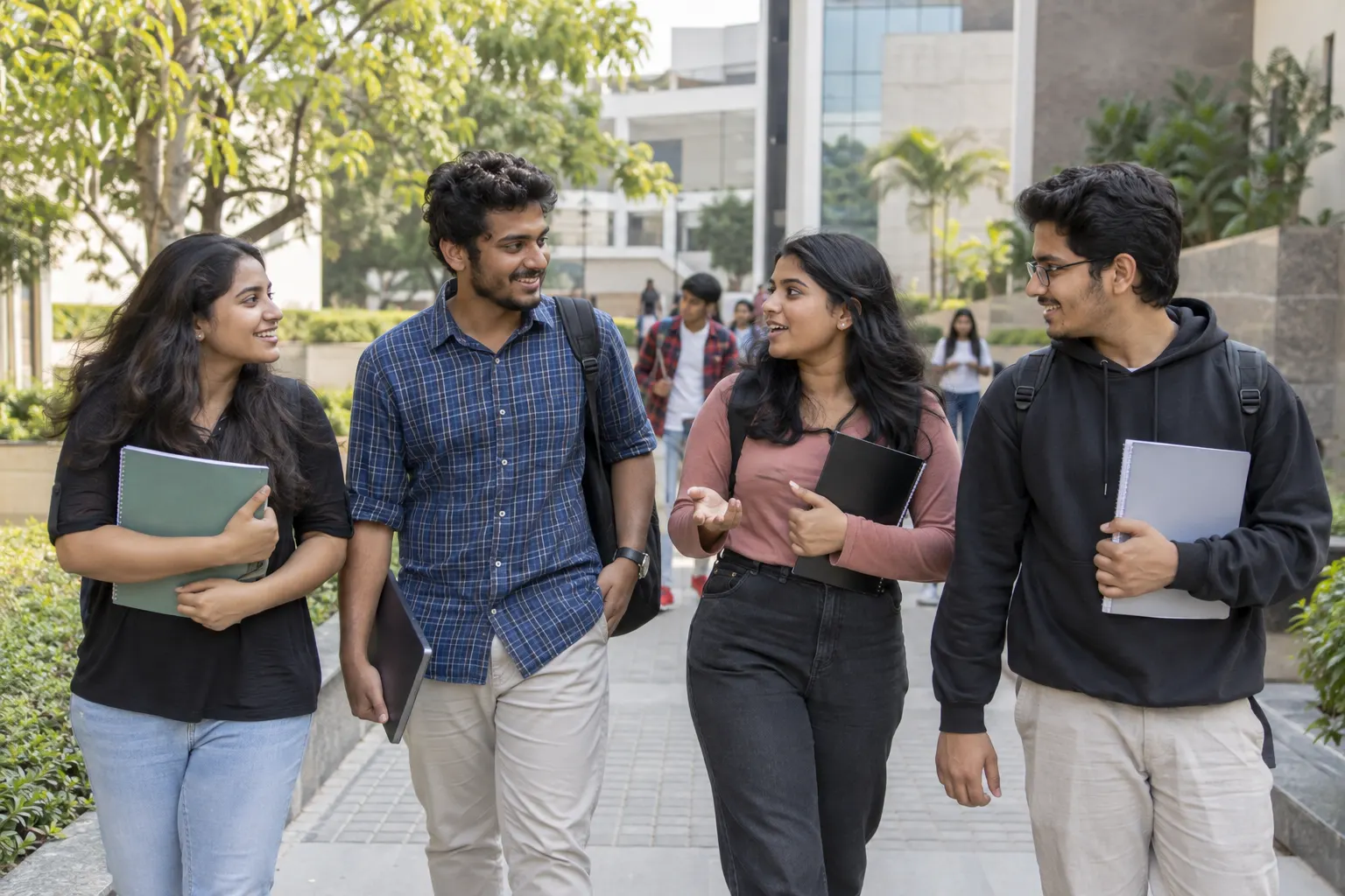 Students on a campus walkway